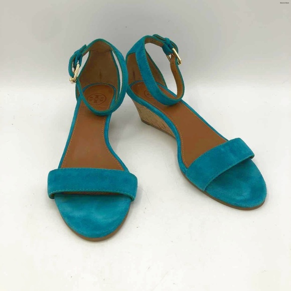 Tory Burch Savannah Suede Wedge Ankle Strap Sandal Turquoise - Picture 1 of 6